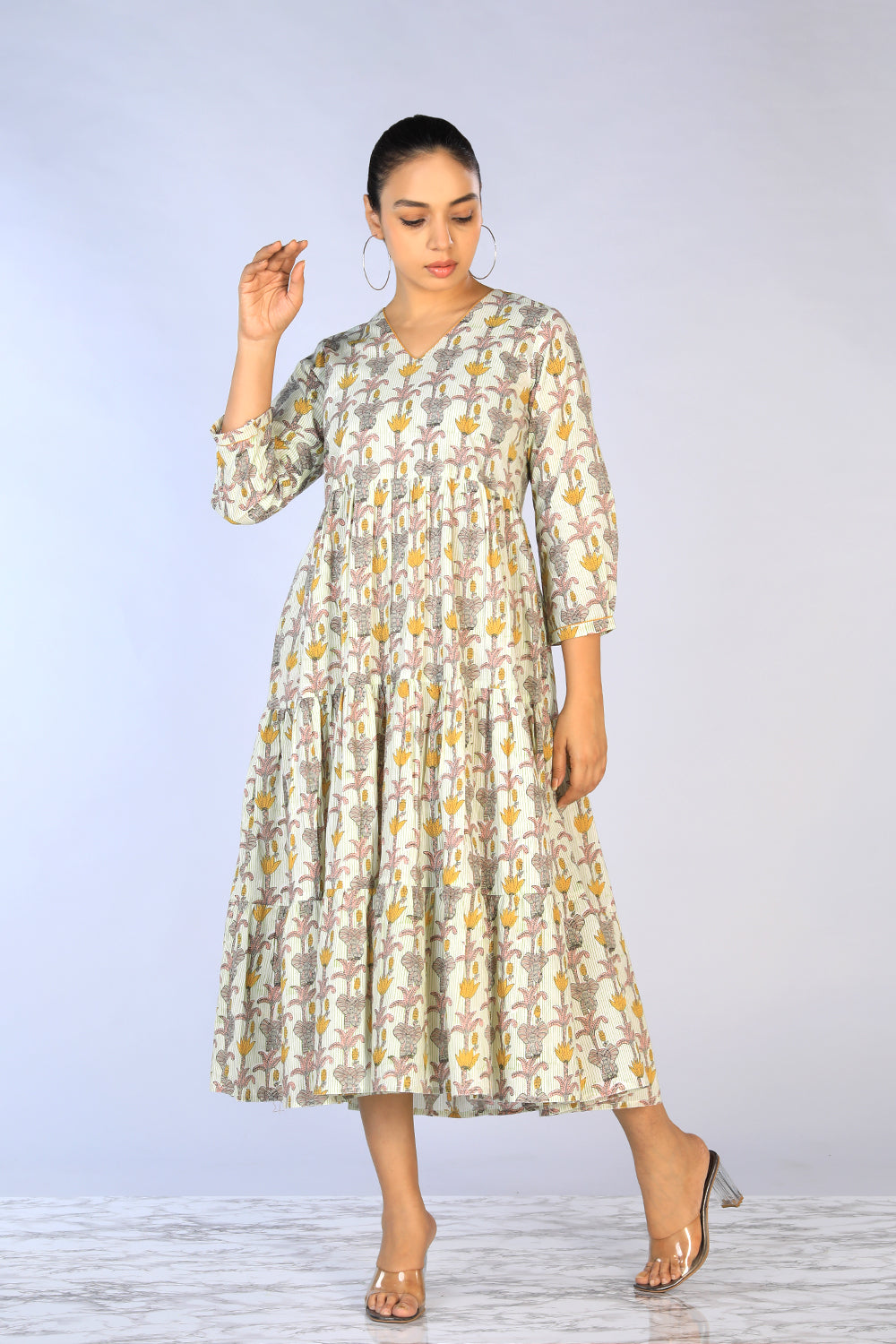 Image of Handblock Printed Tiered Dress